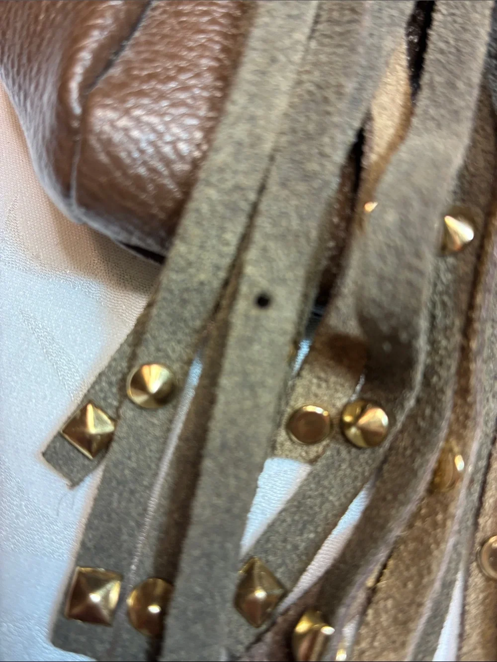 Fringe Shoulder Bag - Brown Faux Leather 16in wide x 11in tall